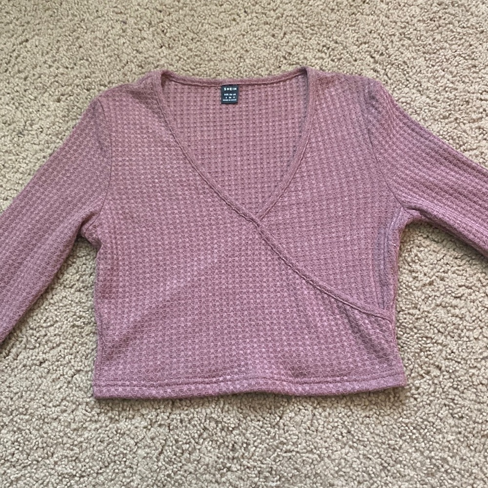 Shein cropped cross over long sleeve top